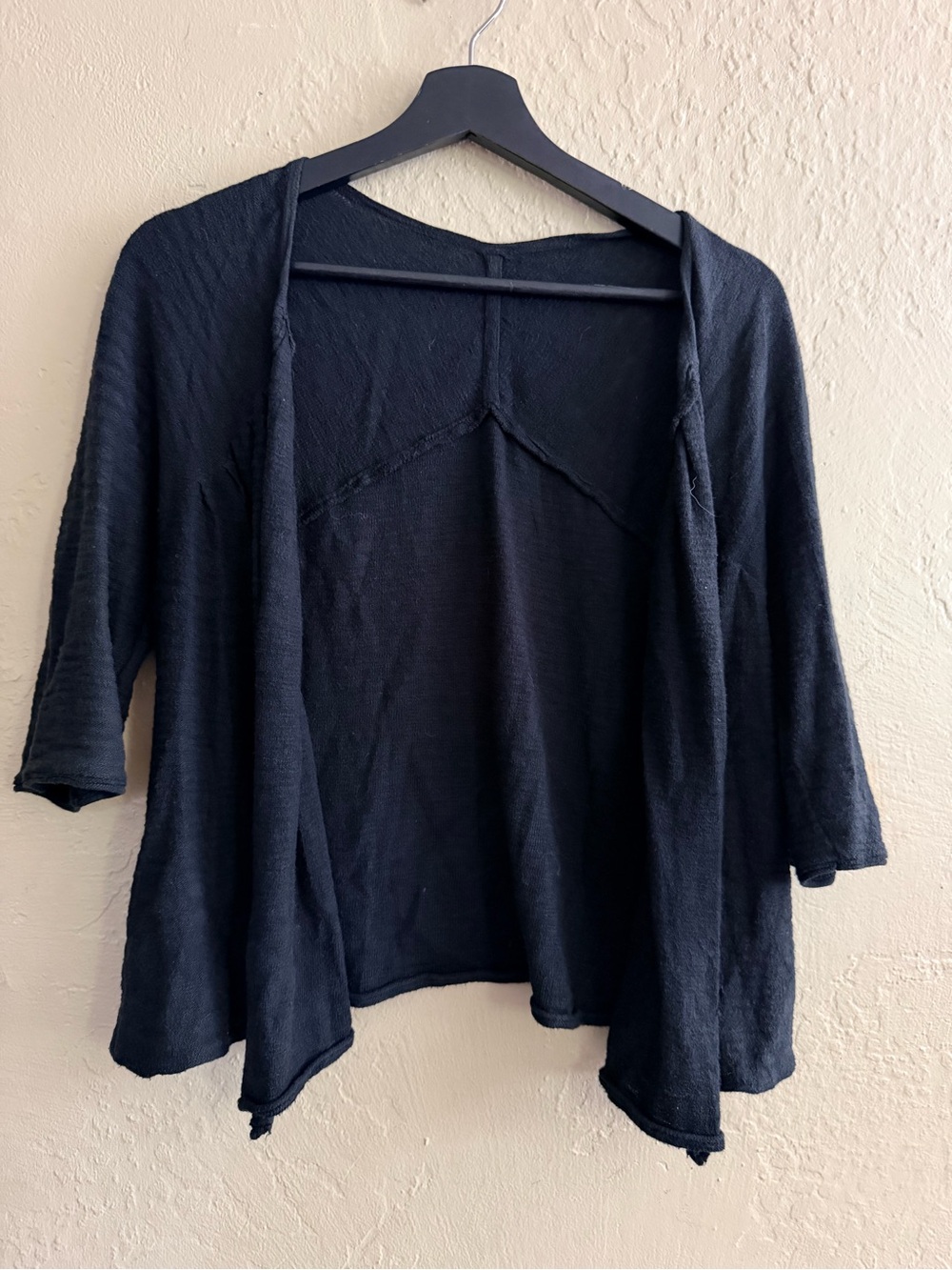 Open-Front Black Women's Sweater Cardigan 3/4 Sleeves